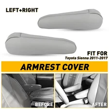 Pair Gray Leather Front Armrest Seat Panels Covers Fit Toyota Sienna 2011-2017