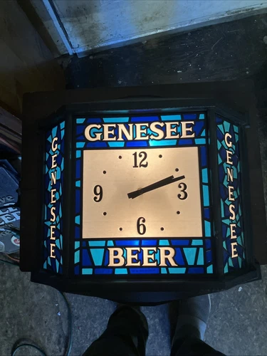 Vintage Genesee Beer Sign Light & Clock 16" X 16" Lights Works Clock Works