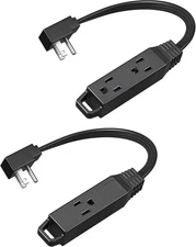 Flat Plug Extension Cord 1 FT - 3 Outlets Power Strip, Space-Saving Design