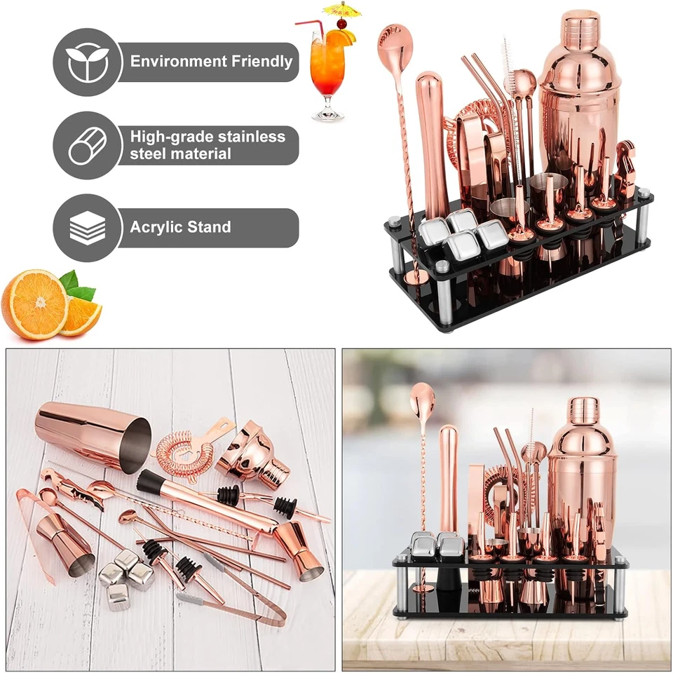 23 Piece Cocktail Shaker Set Bartender Kit with Acrylic Stand & Cocktail Recipes - Image 4 of 4