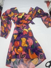Farm Rio Long-Sleeve Poplin Mini Dress in a colorful fruit print Small NWT