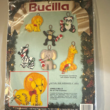 Bucilla Jungle Bells Set of 6 Felt Ornament Kit w/ Sequins Beads Floss 82906