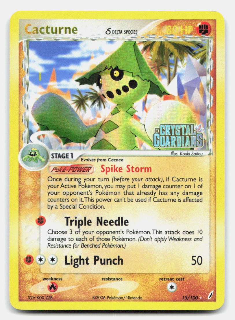 Cacturne 15/100 Rare Crystal Guardians Pokemon Reverse Holo NM- SURFACE SCRATCH