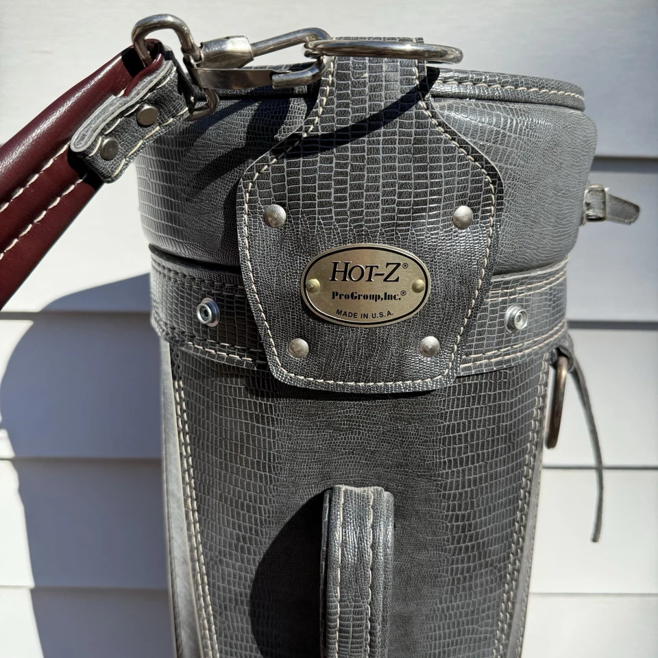 Bolsa de golf vintage Hot-Z de cuero rojo gris imitación piel de serpiente 6 vías Pro Group Inc EE. UU. Foto 3 de 4