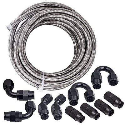  20FT Fuel Line Kit, E85 Nylon Braided Fuel Line Hose with 10PCS PTFE Hose 10AN