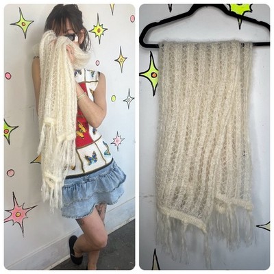 Fuzzy White Mohair Scarf Winter Coquette Softgirl Clean Girl Aesthetic
