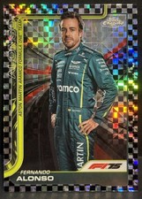 2025 Topps Chrome Formula 1 F1 Fernando Alonso Portrait Checker Flag Refractor