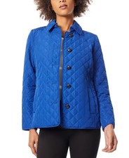 Jones New York Diamond Quilted Button Up Jacket Women's S Sapphire Long Sleeves