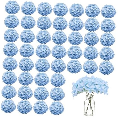 100PCS Artificial Hydrangea Flowers, Fake Flowers Silk Hydrangea Full Blue