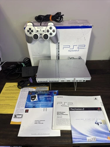 PS2 Sony PlayStation 2 Slim Console System Bundle Silver Controller Tested