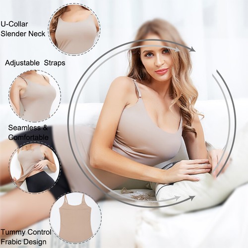 Women Camisole Slimming Body Shaper Vest Shirt Cotton Cami Tank Top Built-in Bra - 第 20/22 張圖片