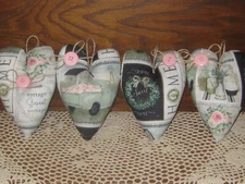 Cottage Decor 4 Sage Green & Pink Hearts Bowl Fillers Handmade Wreath Accents