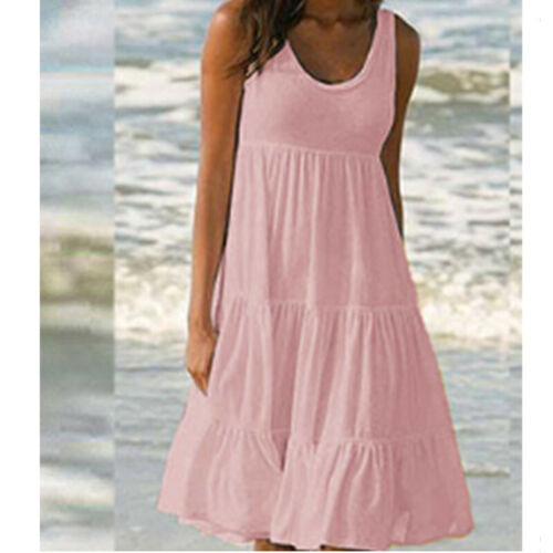 Übergröße Damen Urlaub Sommer ärmellos Party Strand locker kurzes Kleid Sommerkleid - Bild 10 von 15
