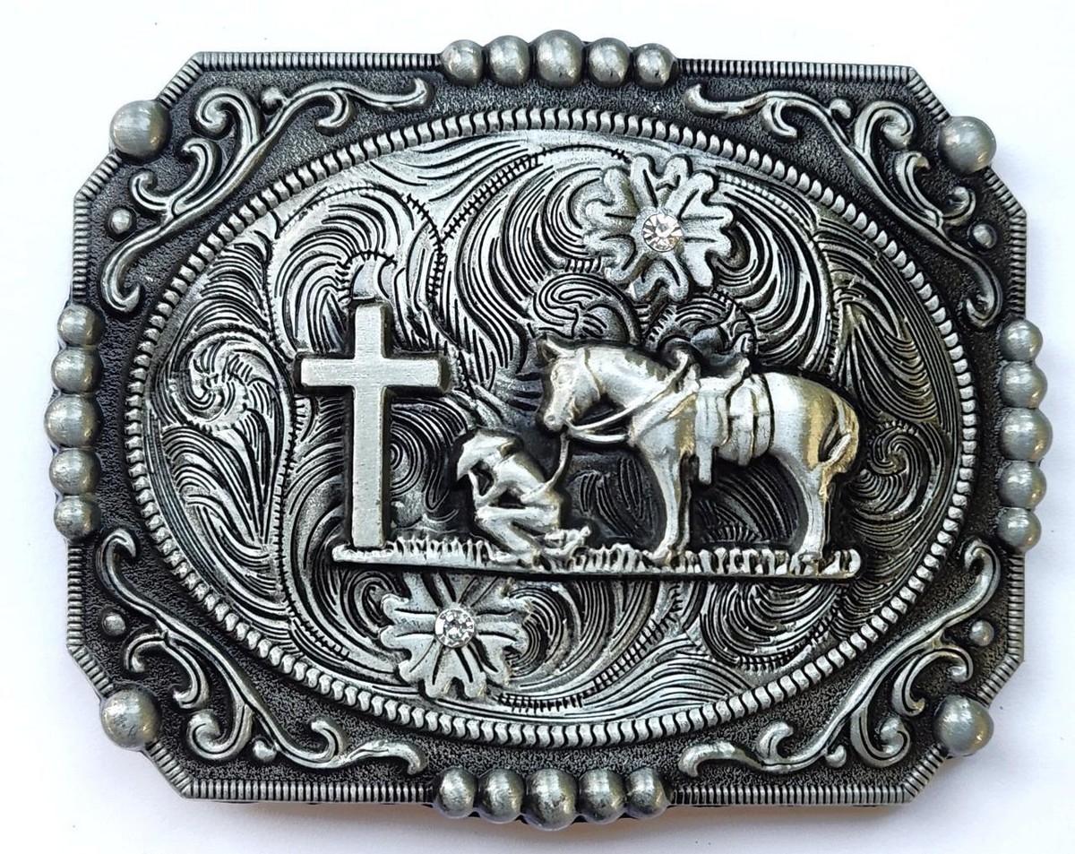 Belt Buckle With Horse And Cross CROSS PRAYING FAITH ANIMAL HORSE