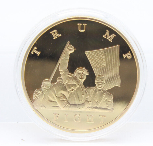2 Pcs Trump Commemorative Coin Set - 2024 "Fight" Gold-Toned + 2017 Inaugural - Picture 2 of 5