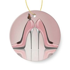2022 Christmas Ceramic Ornaments,Butterfly Pink High Heel Shoes,Christmas Orn...