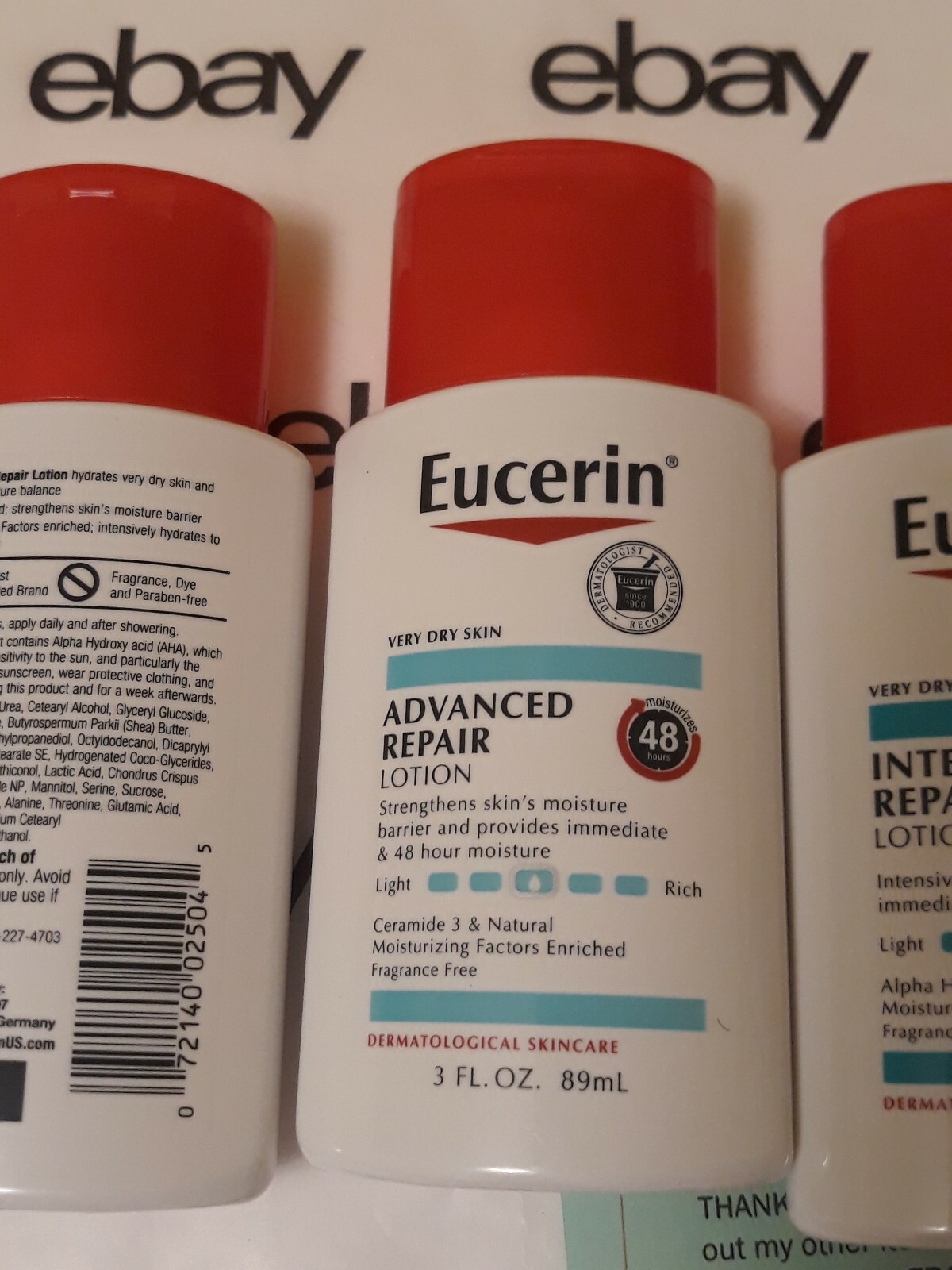 5 Eucerin Lotion ADVANCE REPAIR 3oz ea 48 Hour MoistureDermatological