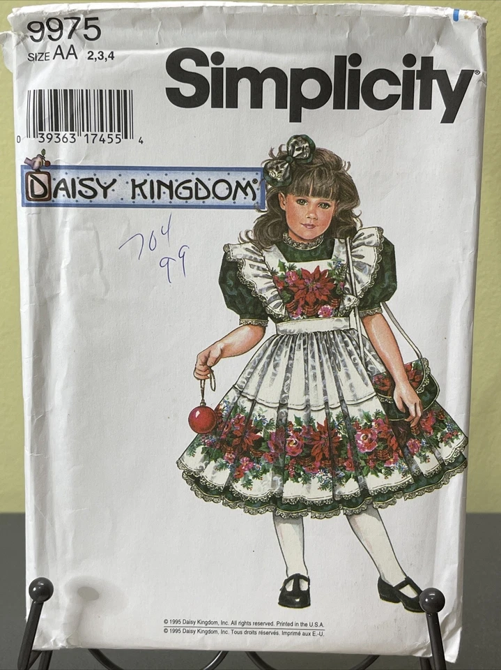 UNCUT Vintage 1995 Simplicity 9975 Daisy Kingdom Holiday Dress Pinafore & Purse - Image 2 of 4