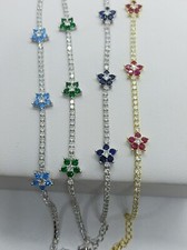 Bracelet Tennis Zircone Cubique Fleur Émeraud Rubis Saphir CM 17-19 MM 2