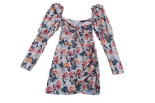 Rose floral puff gigot leg of mutton sleeve Rushed short mini dress Size 8