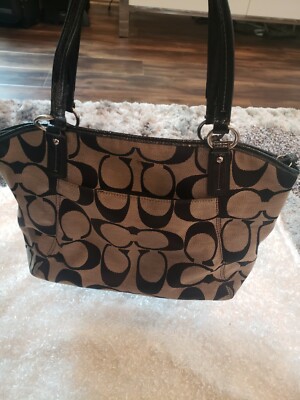 Coach Signature F21899 Stripe Logo Shoulder Handbag Purse Black | eBay
