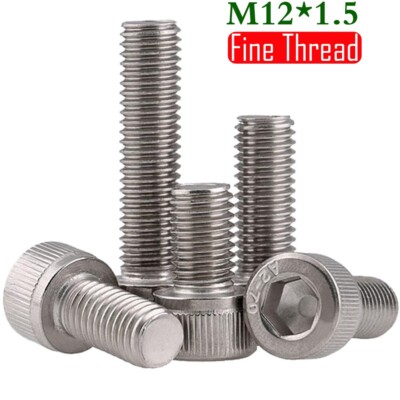 M12 - 1.5 Fine Thread A2 Stainless Steel Hex Socket Head Cap Screws Bolts DIN912