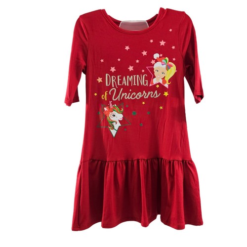 Nickelodeon JoJo Siwa Girls Dreaming of Unicorns Red Jersey Knit Dress NWT - Picture 14 of 22