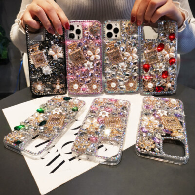 For iPhone 12 Pro Max 11 XS XR 6 7 8 Handmade Bling Glitter Flower Diamond Case