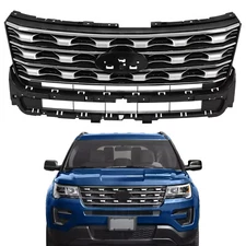 Fits Ford Explorer 2016-2017 Front Upper Bumper Grille Black + Chrome