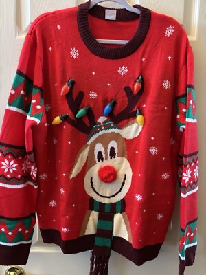 Women's Christmas Tree Ugly Sweater Built-in Light Up Bulbs Novelty Pullover-2XL