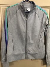ATHLETIC WORKS size S 4-6 Gray polyester spandex Soft Front Zip Running Jacket