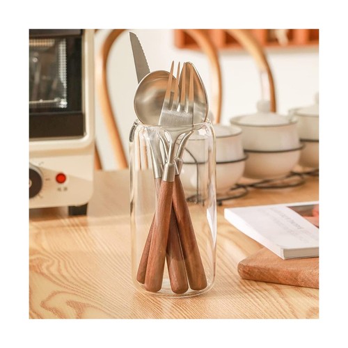 Wood Silverware Set for 4 Wooden Flatware Cutlery Utensils Set 18/10 Stainles... - Picture 9 of 9