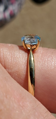 Aquamarine Labcreated Round Cut Solitaire Ring 10kt Solid Yellow Gold - Picture 9 of 12