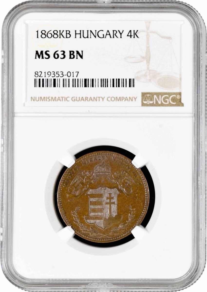 Hungary 4 krajczar 1868 KB, NGC MS63 BN, 