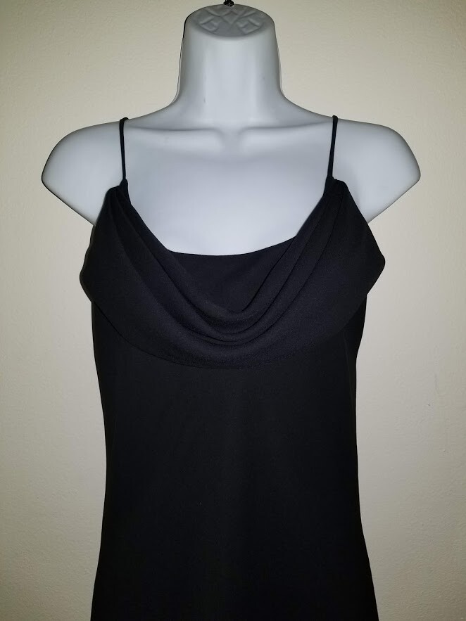 Drape Cowl Neck Cross Back Spaghetti Straps Split… - image 4