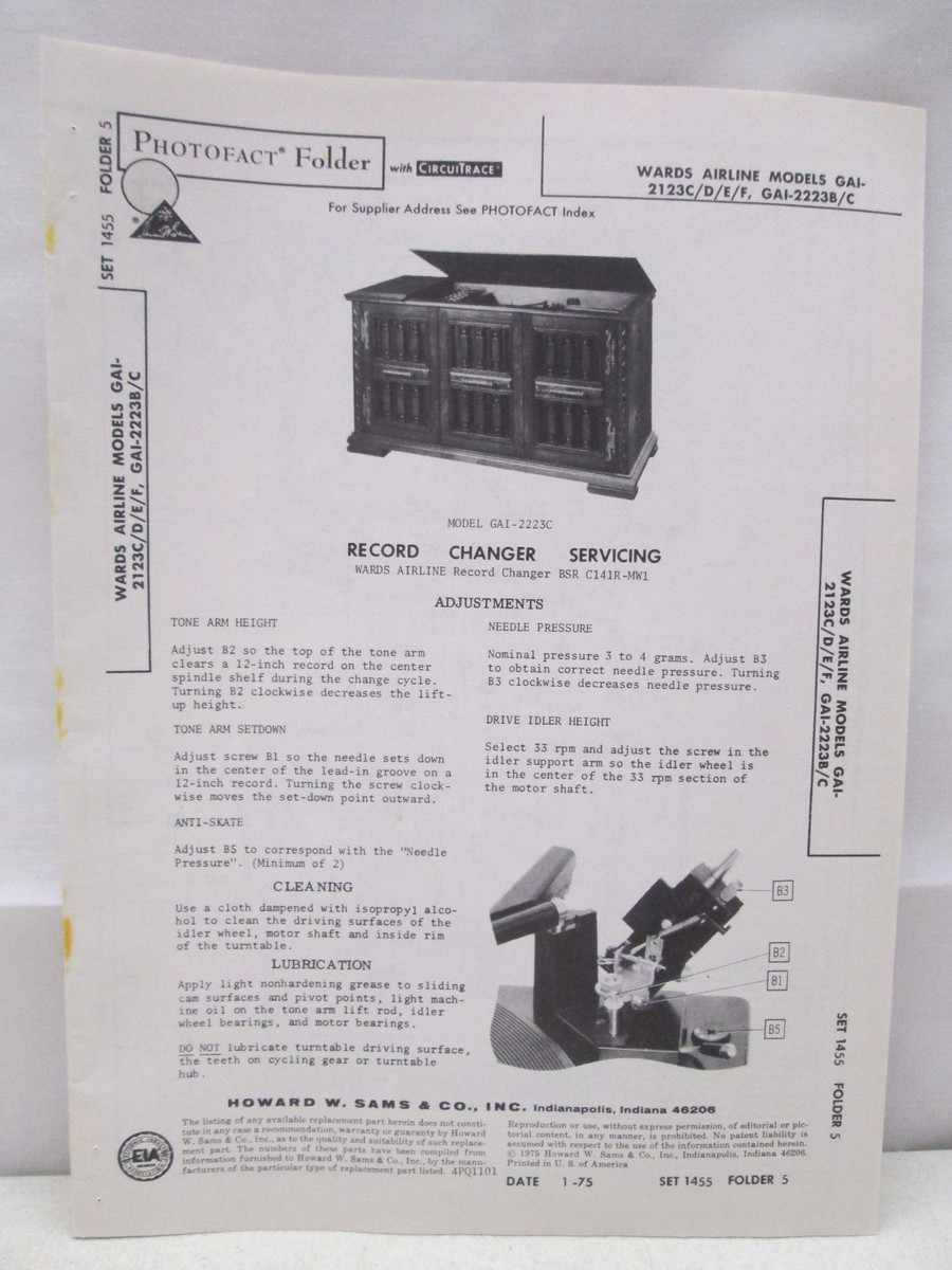 Sams Photofact Folder Wards Airline Models GAI-2123c d e f Radio