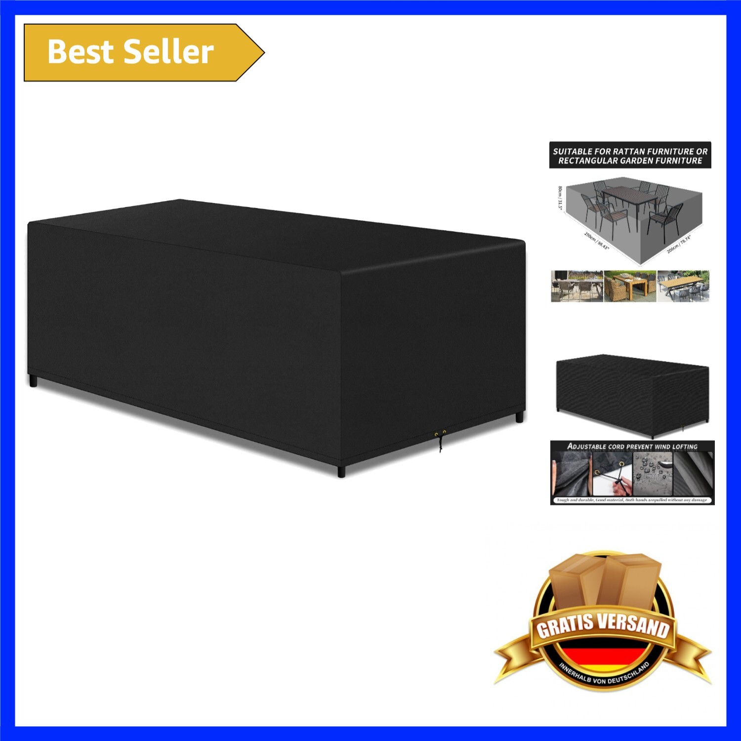 Outdoor Tischdecken Schwarz, robust und , 250x200x80cm, 420D Oxford