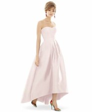 Alfred Sung Women's Size 6 Rose Pink Satin  Strapless High Low Maxi Dress, NWT