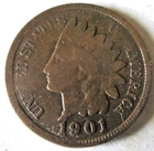 1901 INDIAN HEAD CENT, NO LIBERTY, MILD BEND, BRN, VG CONDITION, CIRCULATED