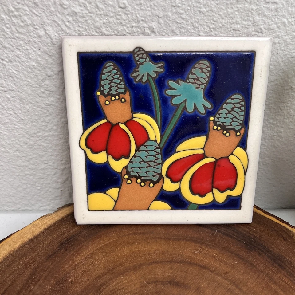 Masterworks Handcrafted Ceramic Art Tile Floral - Image 2 of 4