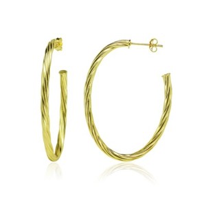 Authentic Oval 3mm Twist J Half Hoop Earrings in Gold Plated Sterling Silver, 30mm