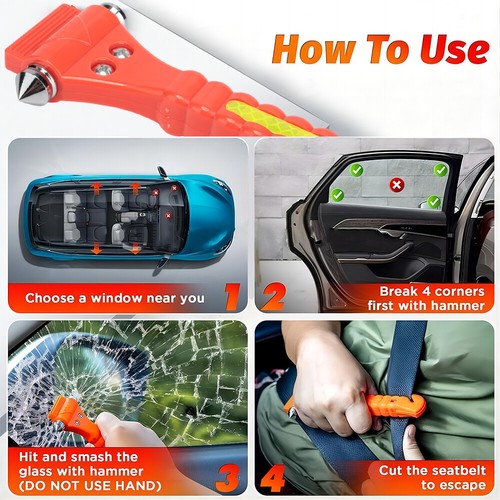 Car Safety Hammer Window Glass Breaker Emergency Escape Cutter Safe Hammer NEW - Picture 11 of 12