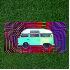 Custom Personalized License Plate Auto Tag With Trippy Hippy Bus Design NEW