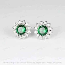 Halo Stud Earrings 3Ct Round Cut Lab Created Green Emerald 14k White Gold Plated