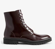NEW EXPRESS $148 BURGUNDY LEATHER COMBAT BOOTS SZ 9