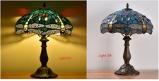 H18" Green Dragonfly Stained Glass Tiffany Table Lamp Desk Light for Home Decor