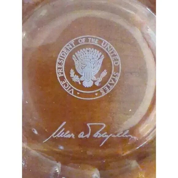 1974 Vintage Glass Ashtray With Vice Presidential Seal + Nelson Rockefeller Sign