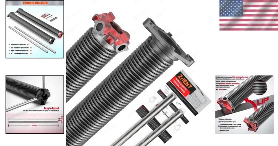 Muelles de torsión para puertas de garaje de 1,75 pulgadas con barras de bobinado antideslizantes, 27"" de longitud Foto 2 de 4