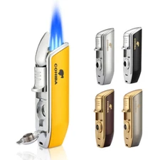 Metal Triple Torch Flame Pocket Cigar Cigarette Lighter W/ Punch Butane Galiner