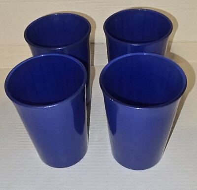 Vintage Set Of 4 Blue Glass Cups 4'' Tall by 3'' wide 